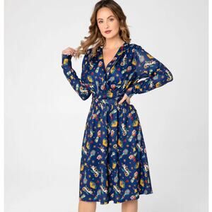 MODCLOTH x MISS LULO Paula Art Deco Tattoo Moulin Rouge Blue {MM12}